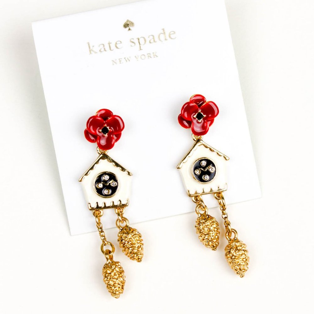 kate spade flower bird house clock earrings cute one of a kind